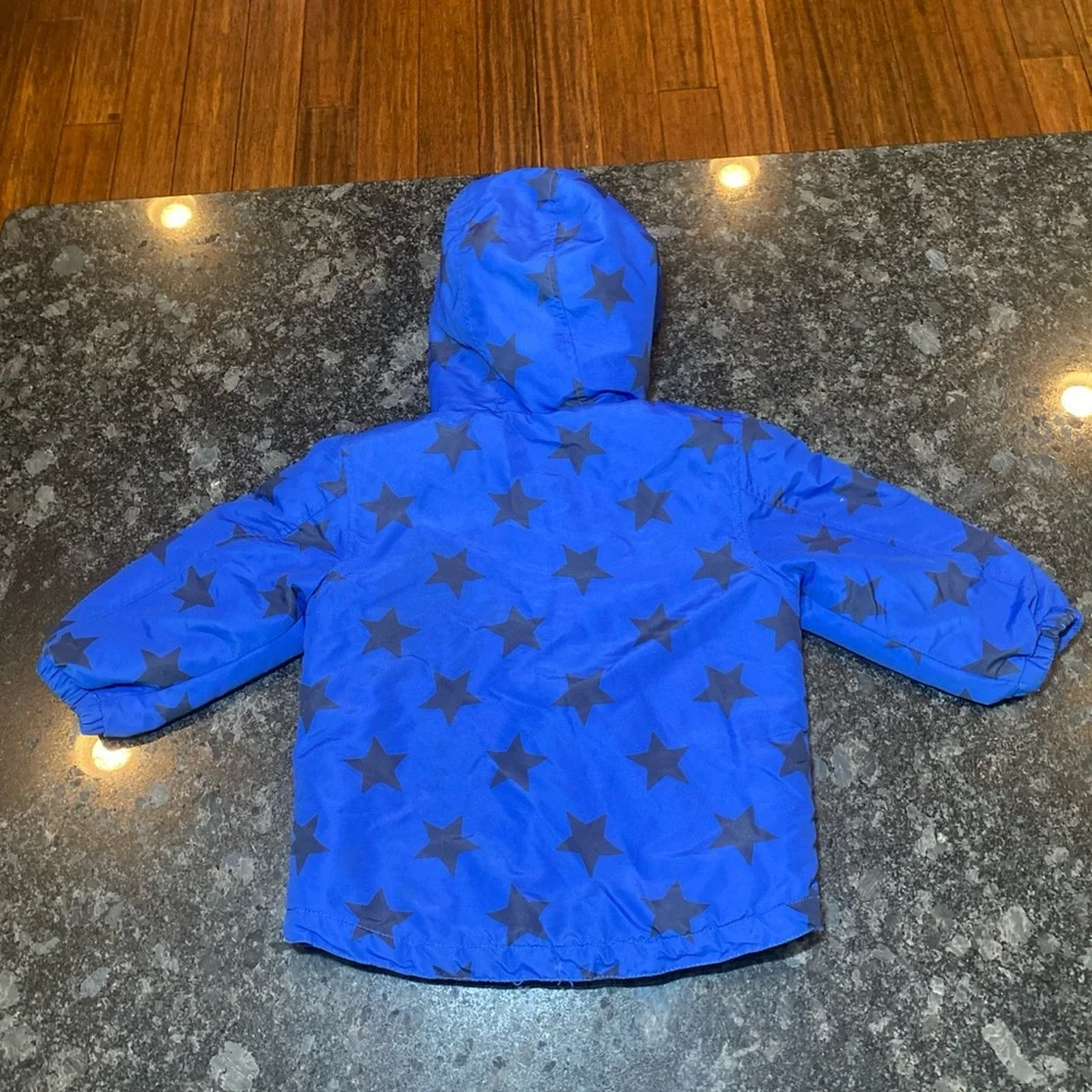 Mini Boden Hooded Puffer Zip Up Jacket Star Boys Blue 2-3Y